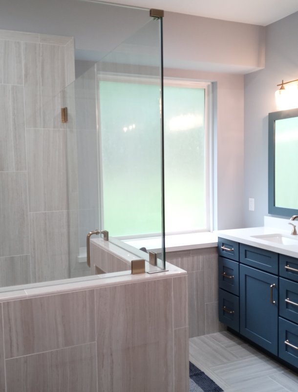blue bathroom renovation