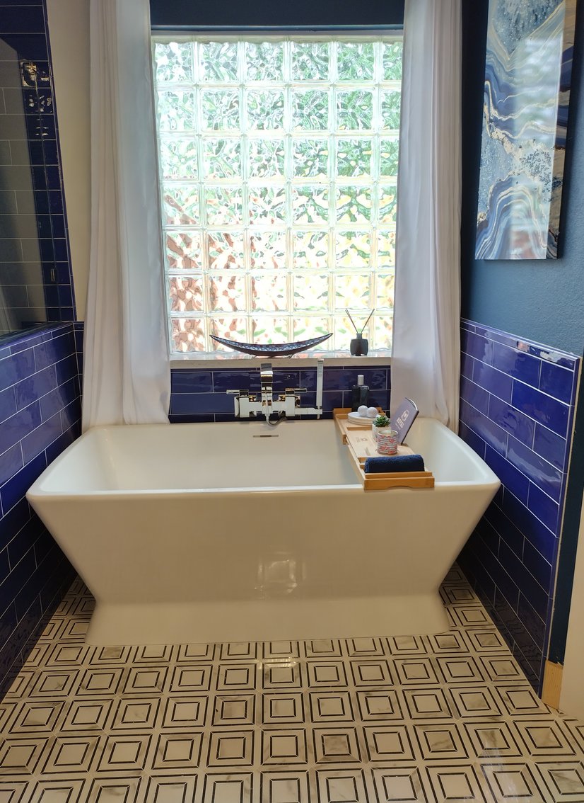 dark blue bathroom final view