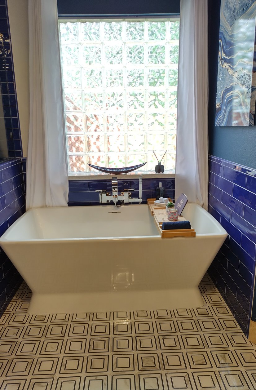 dark blue bathroom accessories