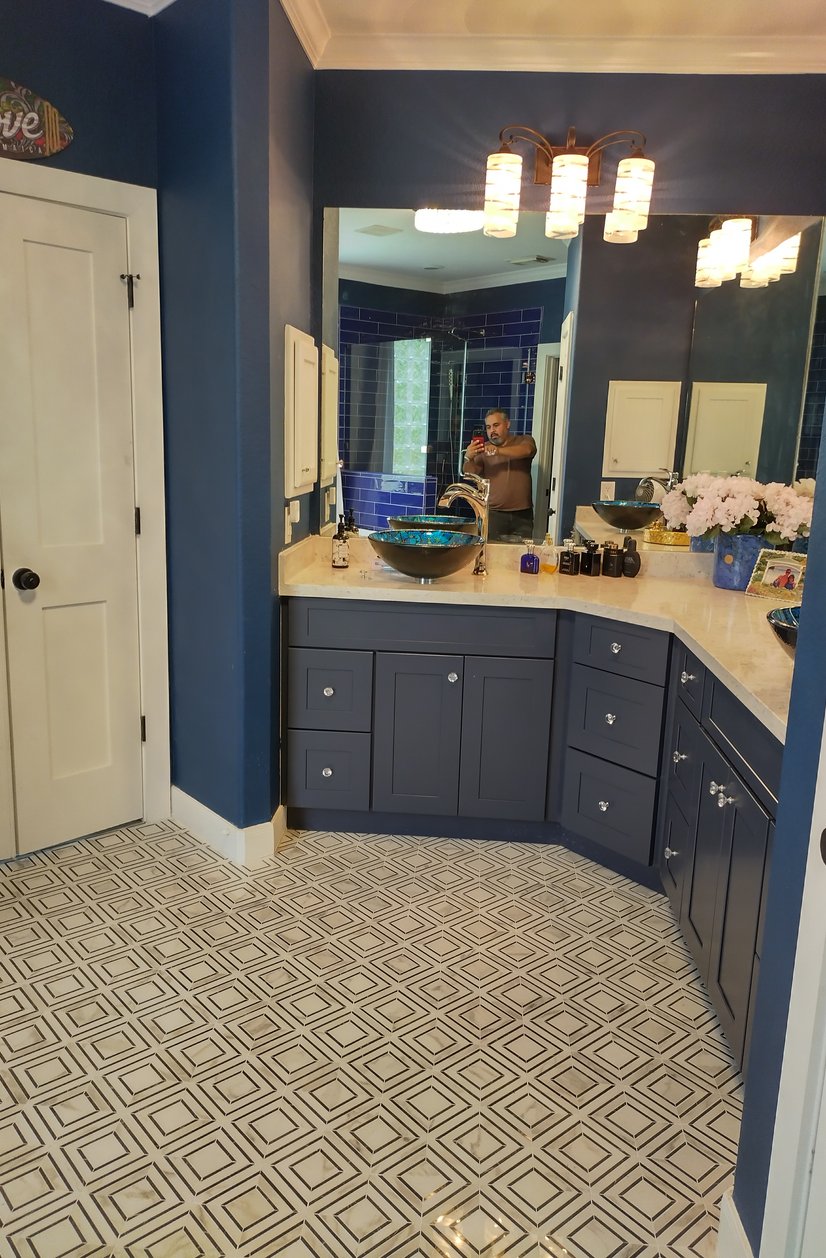 dark blue bathroom project