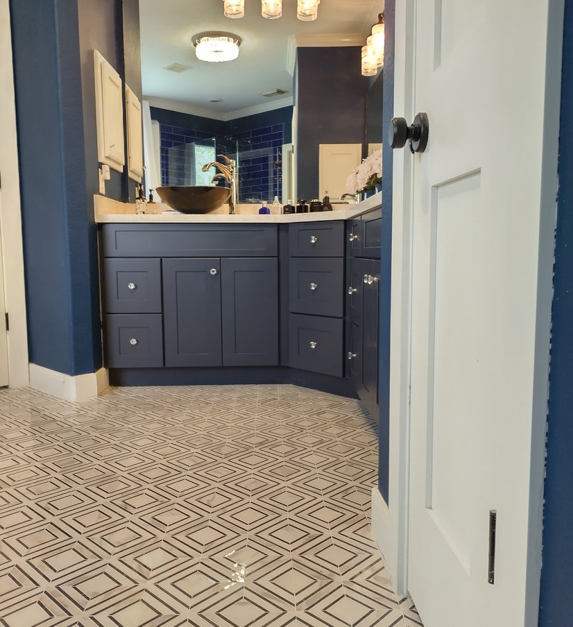 dark blue bathroom makeover