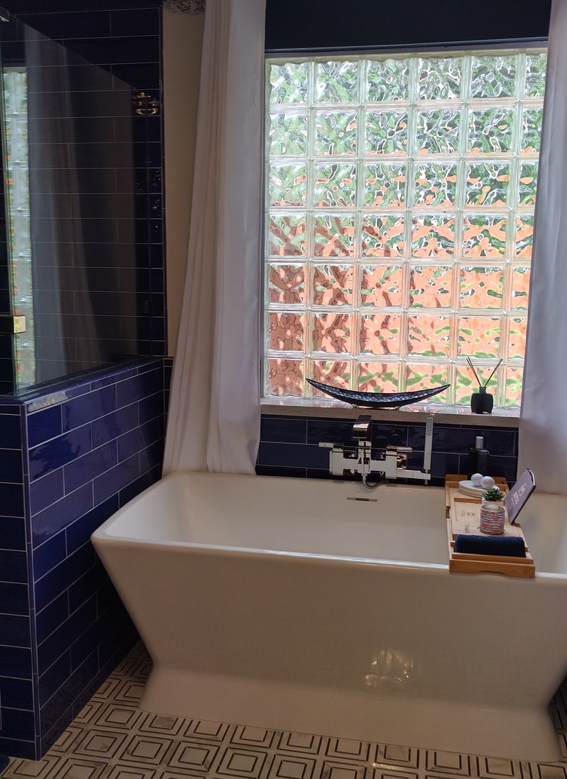 dark blue bathroom vanity