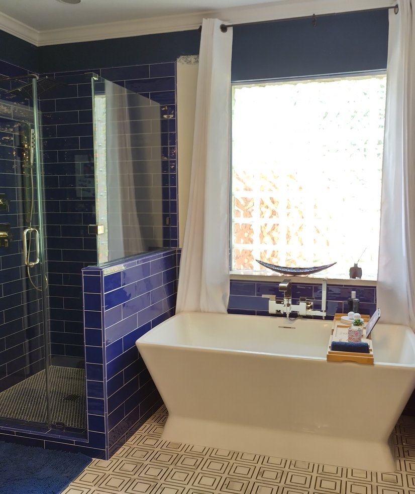 dark blue bathroom mirror