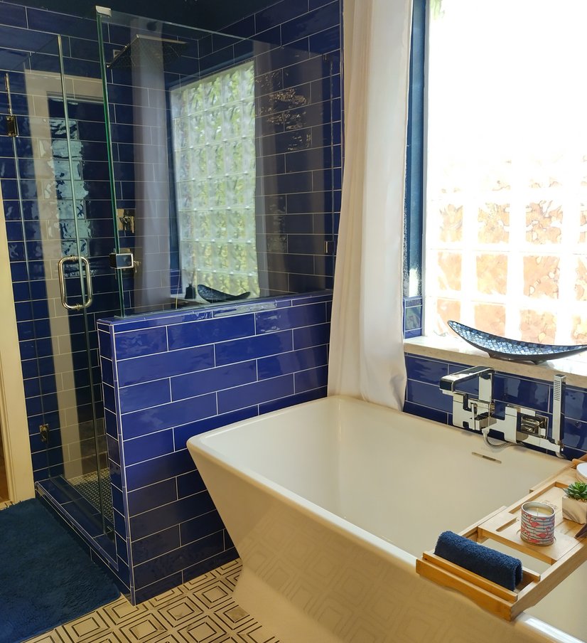 dark blue bathroom complete